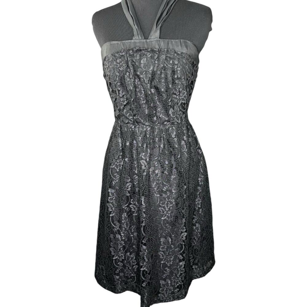 Black Lace‎ Halter Dress Dark Fairy Whimsy Goth Wedding Feminine Sz 4